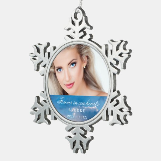 永遠に我々のハート写真の青空 スノーフレークピューターオーナメント (右)