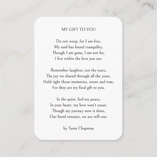 永遠に我々のハート写真追悼配布資料カード エンクロージャーカード (裏面)