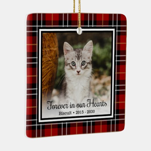 永遠に我々のハート赤い格子猫の記念碑 セラミックオーナメント (右)
