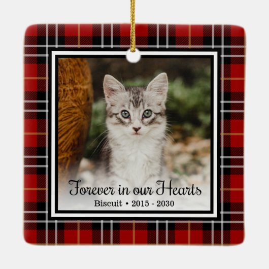 永遠に我々のハート赤い格子猫の記念碑 セラミックオーナメント (裏面)