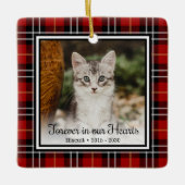 永遠に我々のハート赤い格子猫の記念碑 セラミックオーナメント (正面)