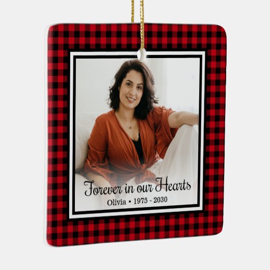 永遠に我々のハート赤バッファロープレイド セラミックオーナメント (右)
