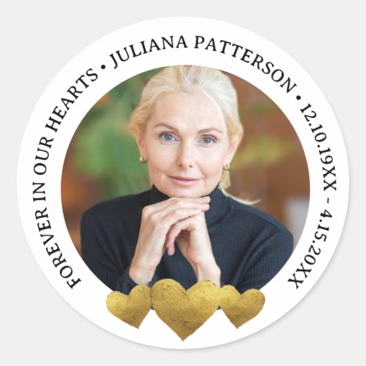 永遠に我々のハート金ゴールド記念葬祭写真 ラウンドシール (正面)