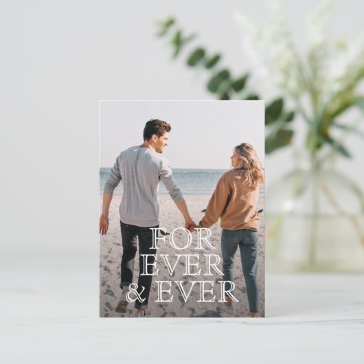 永遠に白い文字結婚式のために日付を保存 案内ポストカード (スタンド正面)