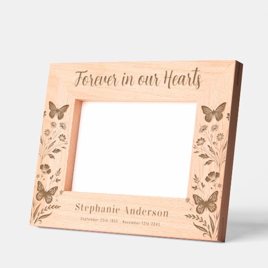 永遠に私たちのハートでカスタムフローラPhoto Memorial レーザー彫刻フレーム (左)