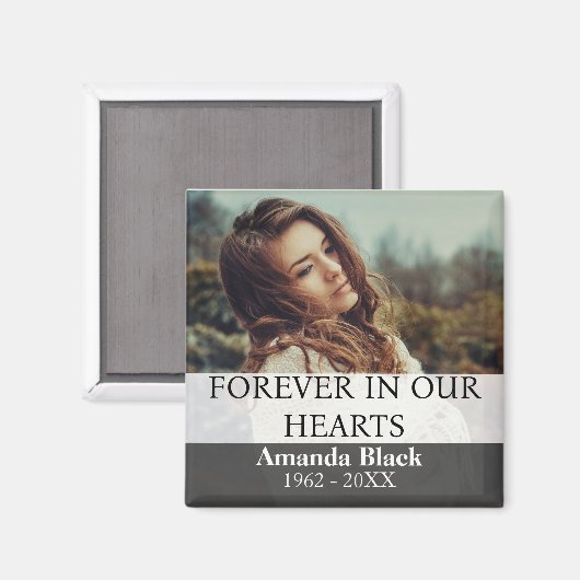 永遠に私たちのハートでカスタム、写真追悼碑 マグネット (正面/裏面)