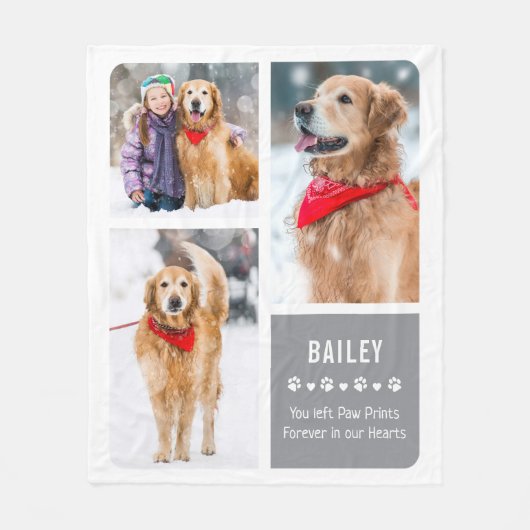 永遠に私たちのハートでペット記念写真コラージュ フリースブランケット (正面)