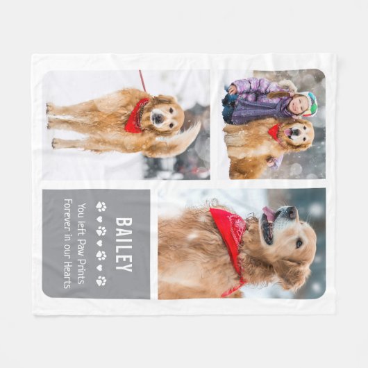 永遠に私たちのハートでペット記念写真コラージュ フリースブランケット (正面(横))