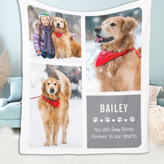 永遠に私たちのハートでペット記念写真コラージュ フリースブランケット