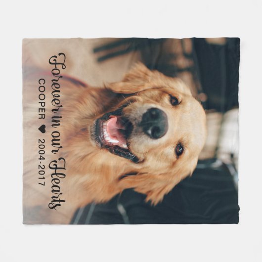永遠に私たちのハートでペット記念写真 フリースブランケット (正面(横))