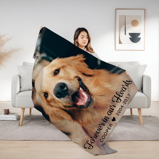 永遠に私たちのハートでペット記念写真 フリースブランケット