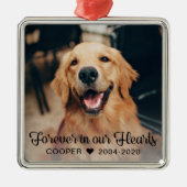 永遠に私たちのハートでペット記念写真 メタルオーナメント (正面)