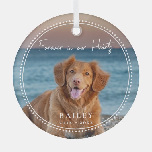 永遠に私たちのハートでペット記念名写真 ガラスオーナメント (正面)