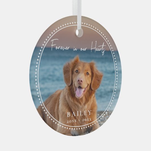 永遠に私たちのハートでペット記念名写真 ガラスオーナメント (正面右)