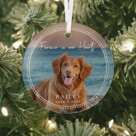永遠に私たちのハートでペット記念名写真 ガラスオーナメント (インサイチュ)