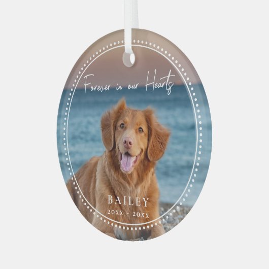 永遠に私たちのハートでペット記念名写真 ガラスオーナメント (正面左)