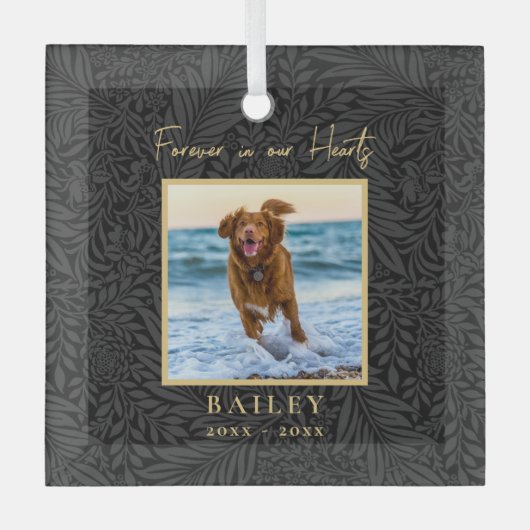 永遠に私たちのハートでペット記念名写真 ガラスオーナメント (正面)