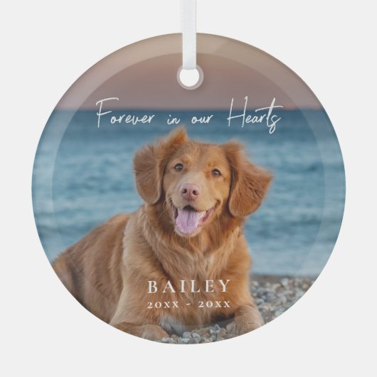 永遠に私たちのハートでペット記念名写真 ガラスオーナメント (正面)