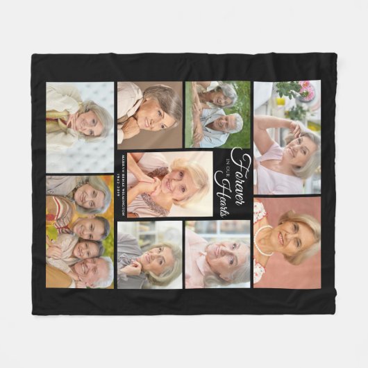 永遠に私たちのハートでメモリアルコラージブラック フリースブランケット (正面(横))