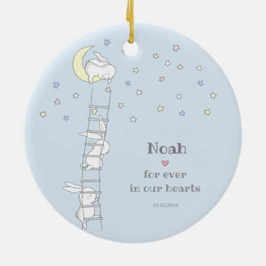 永遠に私たちのハートで可愛い子供の形見の損失 セラミックオーナメント (裏面)