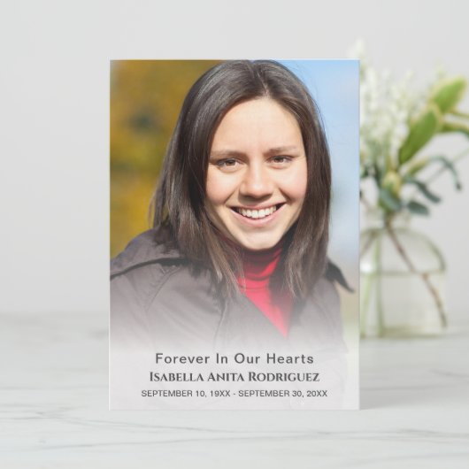 永遠に私たちのハートで宗教的なキリスト教の葬儀 サンキューカード (スタンド正面)