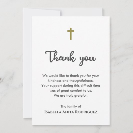 永遠に私たちのハートで宗教的なキリスト教の葬儀 サンキューカード (裏面)