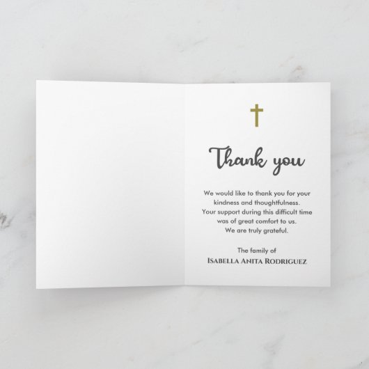 永遠に私たちのハートで宗教的なキリスト教の葬儀 サンキューカード (内部)