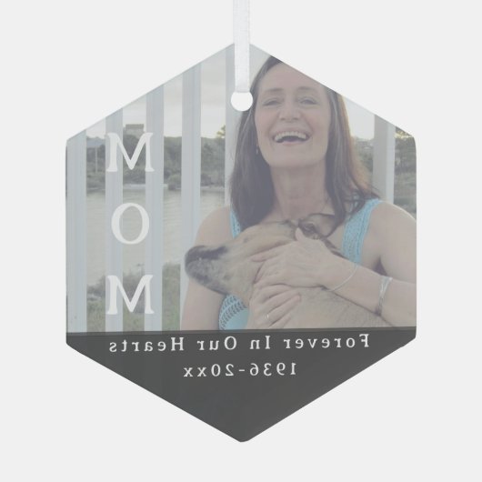 永遠に私たちのハートで母の写真記念 ガラスオーナメント (裏面)