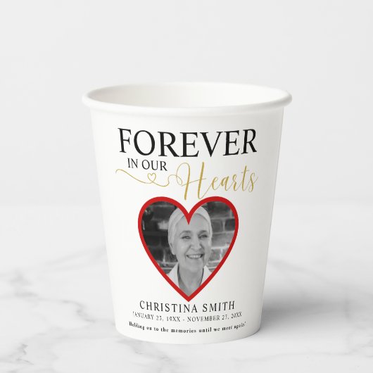 永遠に私たちのハートで葬儀フォトメモリアルTri- 紙コップ (裏面)