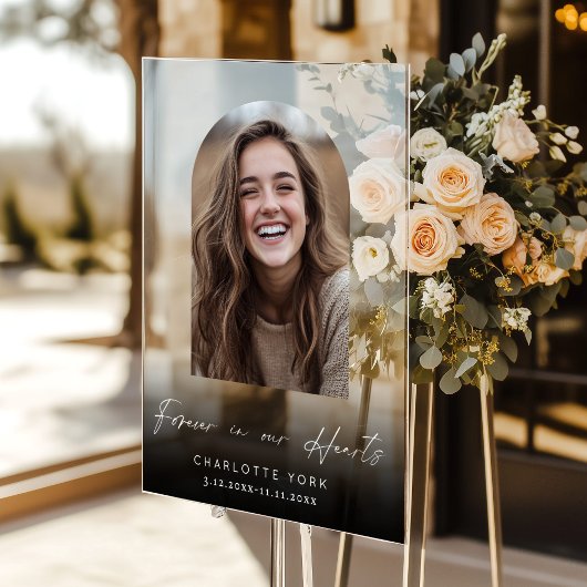 永遠に私たちのハートでArch写真の葬儀へようこそ アクリルサイン