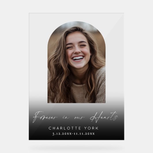 永遠に私たちのハートでArch写真の葬儀へようこそ アクリルサイン (正面)