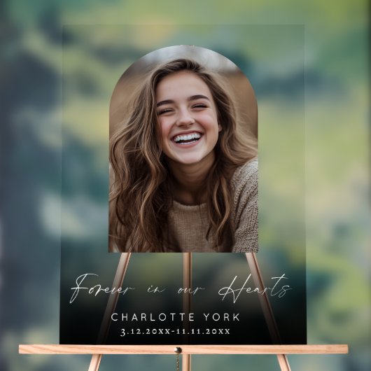 永遠に私たちのハートでArch写真の葬儀へようこそ アクリルサイン (ニュートラル)