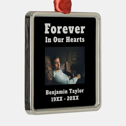 永遠に私たちのハートの文字で愛するメモリーフォト メタルオーナメント (右)