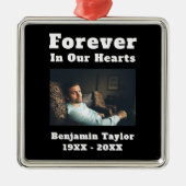 永遠に私たちのハートの文字で愛するメモリーフォト メタルオーナメント (正面)