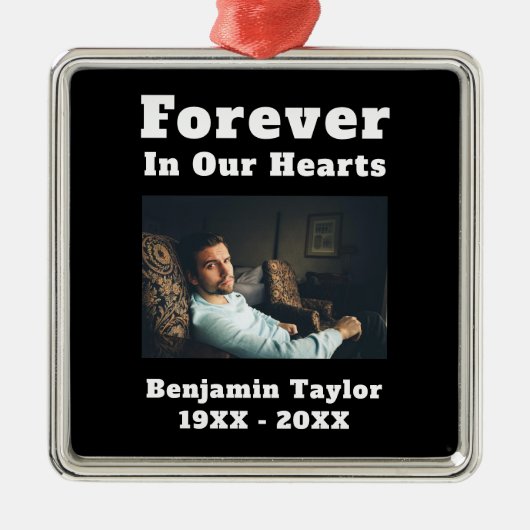 永遠に私たちのハートの文字で愛するメモリーフォト メタルオーナメント (正面)