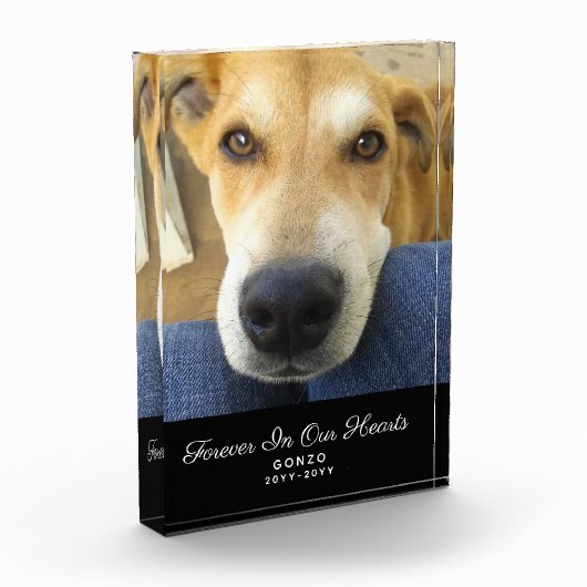 永遠に私たちのハートの犬の記念ペットの名前 フォトブロック (左)