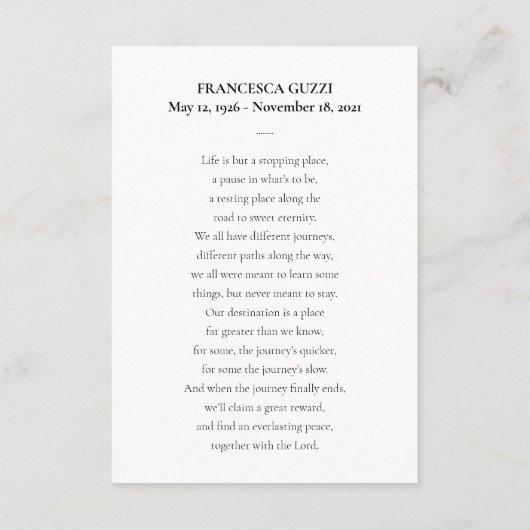 永遠に私たちのハートの祈りの言葉カードと写真 エンクロージャーカード (裏面)