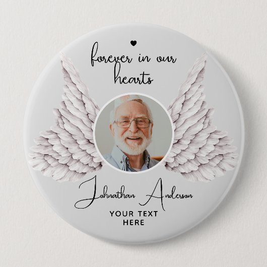永遠に私たちのハートエンジェルウィングス写真葬儀 缶バッジ (正面)