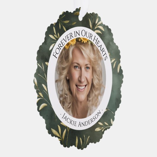 永遠に私たちのハートオリーブリーフ写真思い出 オーナメントカード (右)