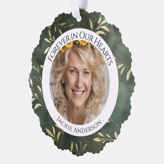 永遠に私たちのハートオリーブリーフ写真思い出 オーナメントカード (左)