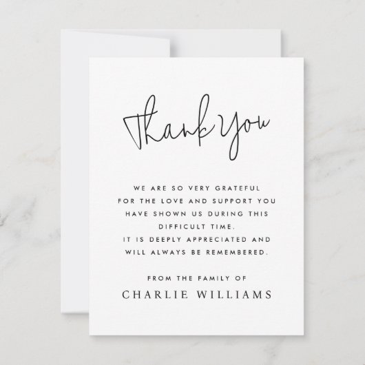 永遠に私たちのハートカジュアルのスクリプト葬儀の写真 サンキューカード (裏面)