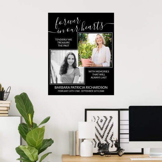 永遠に私たちのハートカスタムでメモリアル詩の写真 ポスター (ホームオフィス)