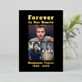 永遠に私たちのハートカスタム3フォトブラック金ゴールド 箔招待状 (立ち正面)