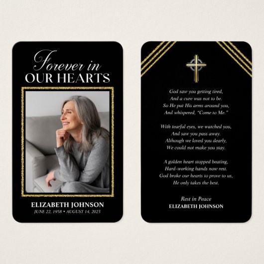 永遠に私たちのハートグリッター写真葬式カード (正面&裏面)
