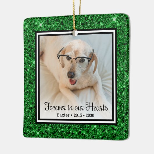 永遠に私たちのハートグリーングリッタードッグメモリアル セラミックオーナメント (左)