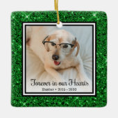 永遠に私たちのハートグリーングリッタードッグメモリアル セラミックオーナメント (正面)