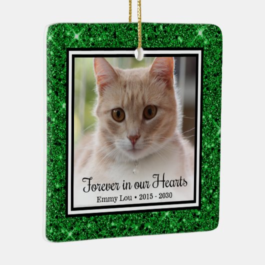 永遠に私たちのハートグリーングリッター猫記念 セラミックオーナメント (右)