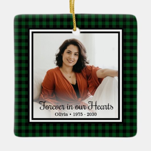 永遠に私たちのハートグリーンバッファロープレイド記念碑 セラミックオーナメント (正面)