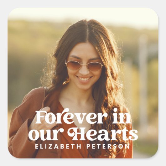 永遠に私たちのハートシンプルにカスタム写真記念 スクエアシール (正面)