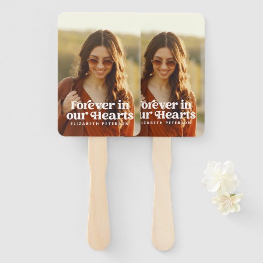 永遠に私たちのハートシンプルにカスタム写真記念 ハンドファン (正面&裏面)